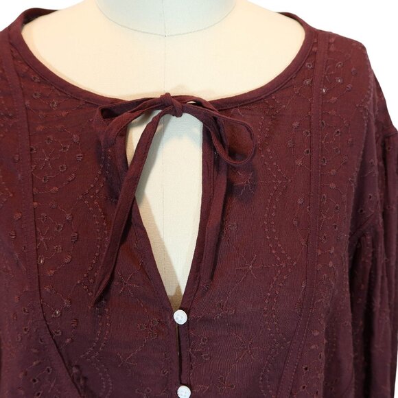 OLD NAVY Oversized Embroidered Eyelet Peasant Top Size 3X NWT Reddish Brown - Picture 6 of 9